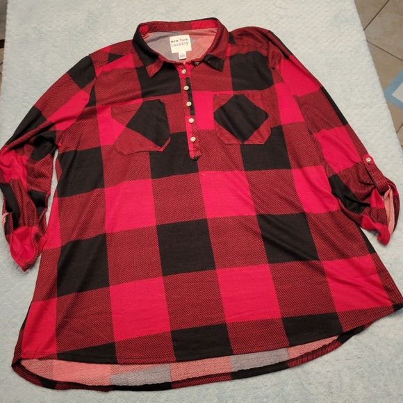 NWT-NEW YORK LAUNDRY RED & BLACK PLAID FLANNEL-SIZE-3X - Picture 3 of 12